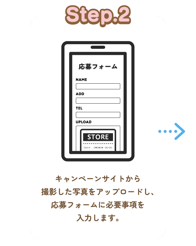 STEP2 キャンペーンサイトから撮影した写真をアップロードし、応募要項に必要事項を入力します。